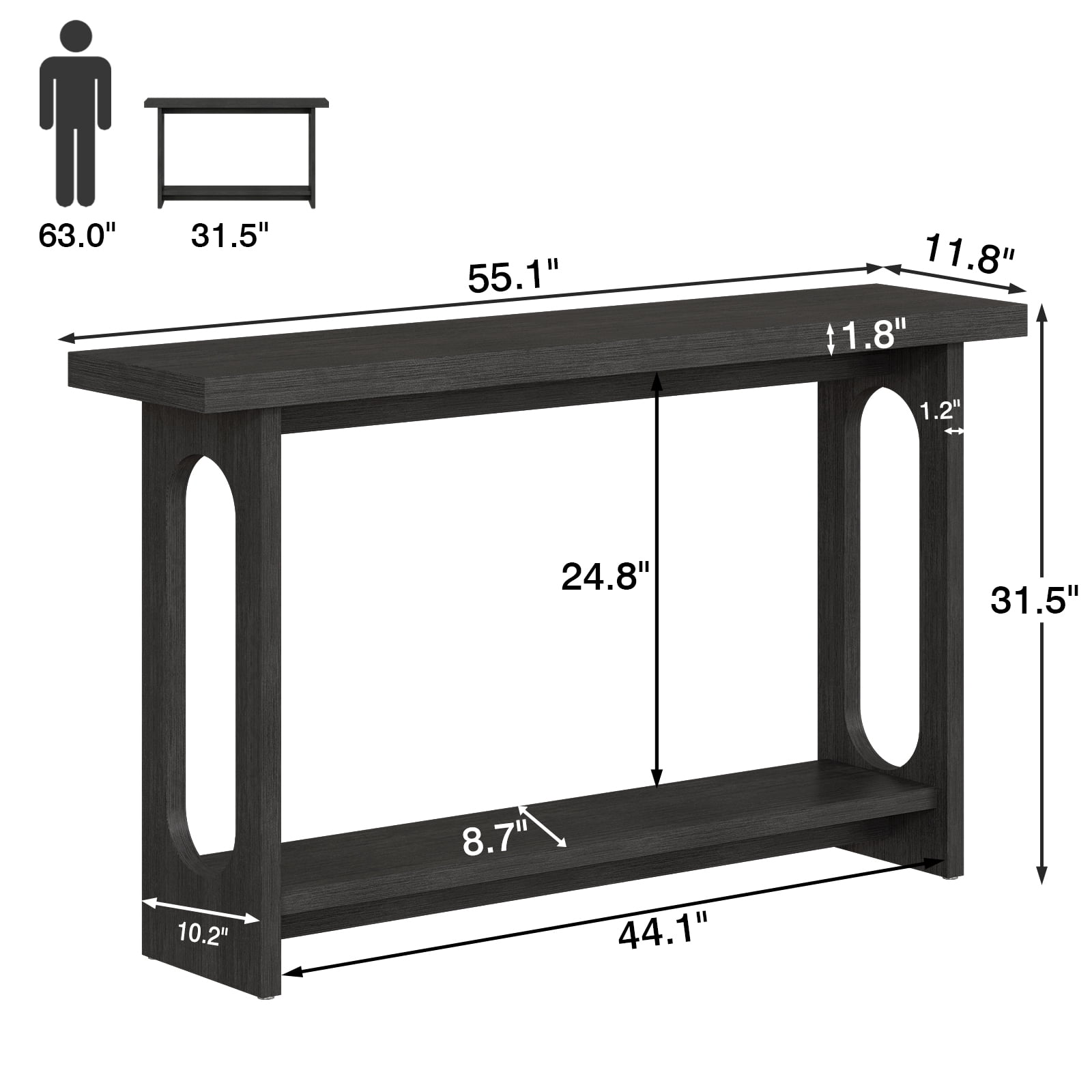 Tarnorci 54.33" Console Table, Narrow Entryway Sofa Table with Storage Shelves, Black