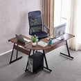thumbnail image 2 of Ivinta L-shape Computer Desk with Keyboard Tray, Corner Desk, Brown, 2 of 10