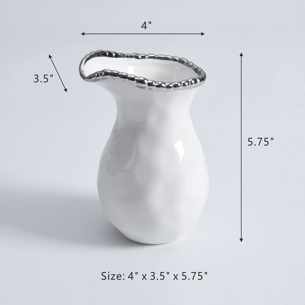 Pampa Bay Creamer or Pitcher, 4"W x 5.75"H, White and Silver