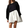 thumbnail image 1 of Womens Oversized Sweatshirt Dress Long Flowy Patchwork Pullover Tops Cute Drop Shoulder Sweatshirts Fall Long Sleeve Mini Dress Teen Girls Crewneck Solid Tunic Pleated Loose Clothing Beig, 1 of 4