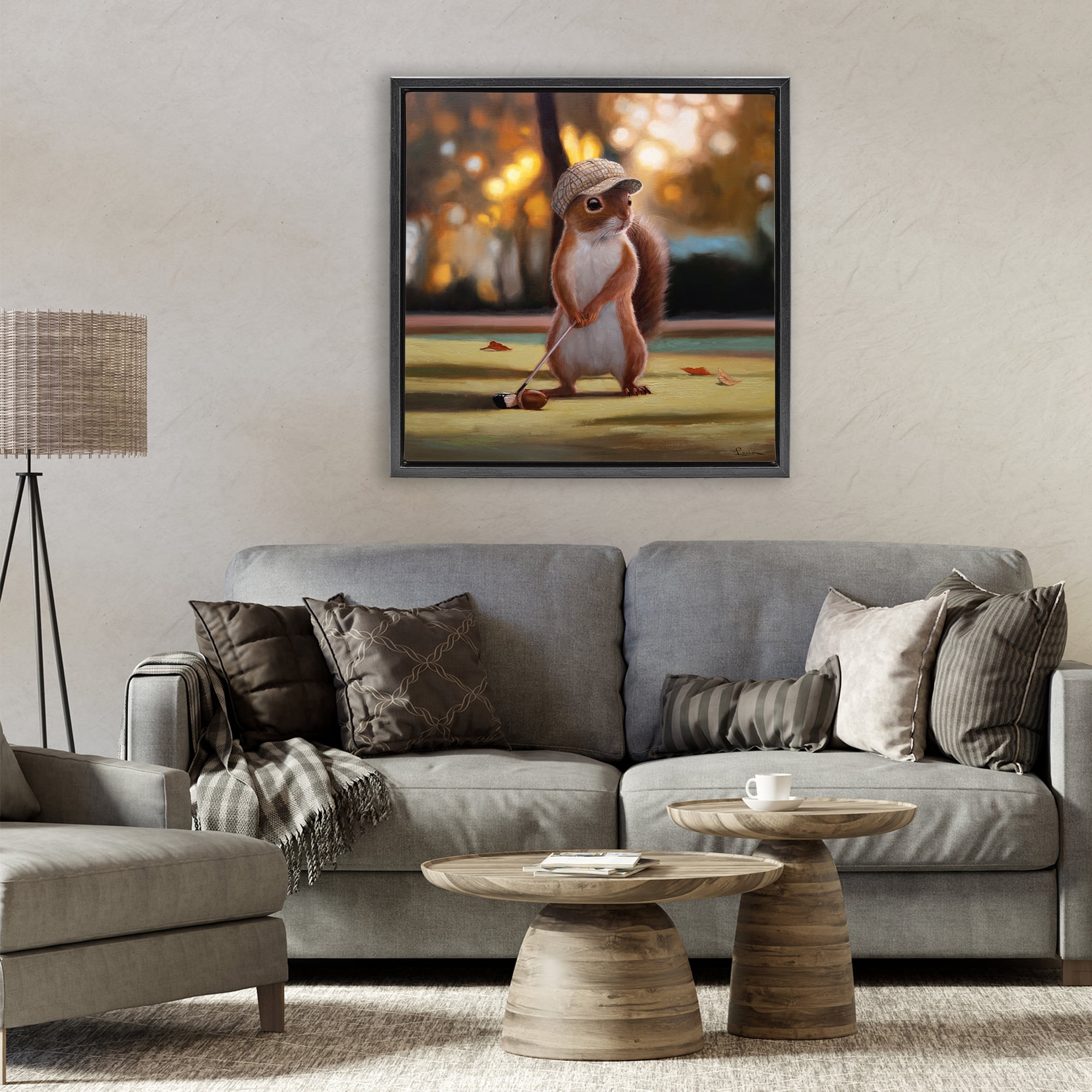 Stupell Industries Golf Nut Squirrel Black Framed Floater Canvas Wall Art, design by Lucia Heffernan