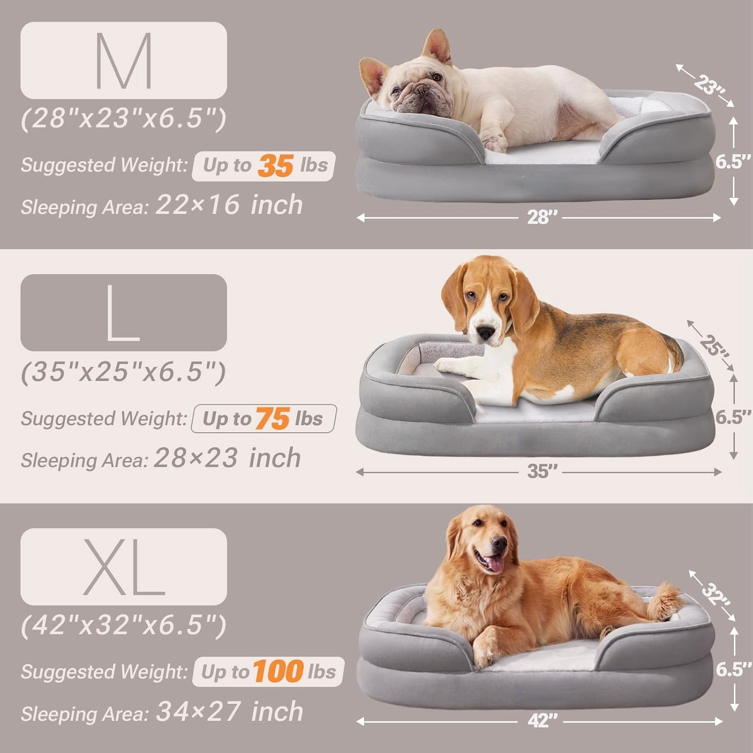 Soft Touch Orthopedic XL Dog Bed in Grey with Faux Fur and Foam Filling