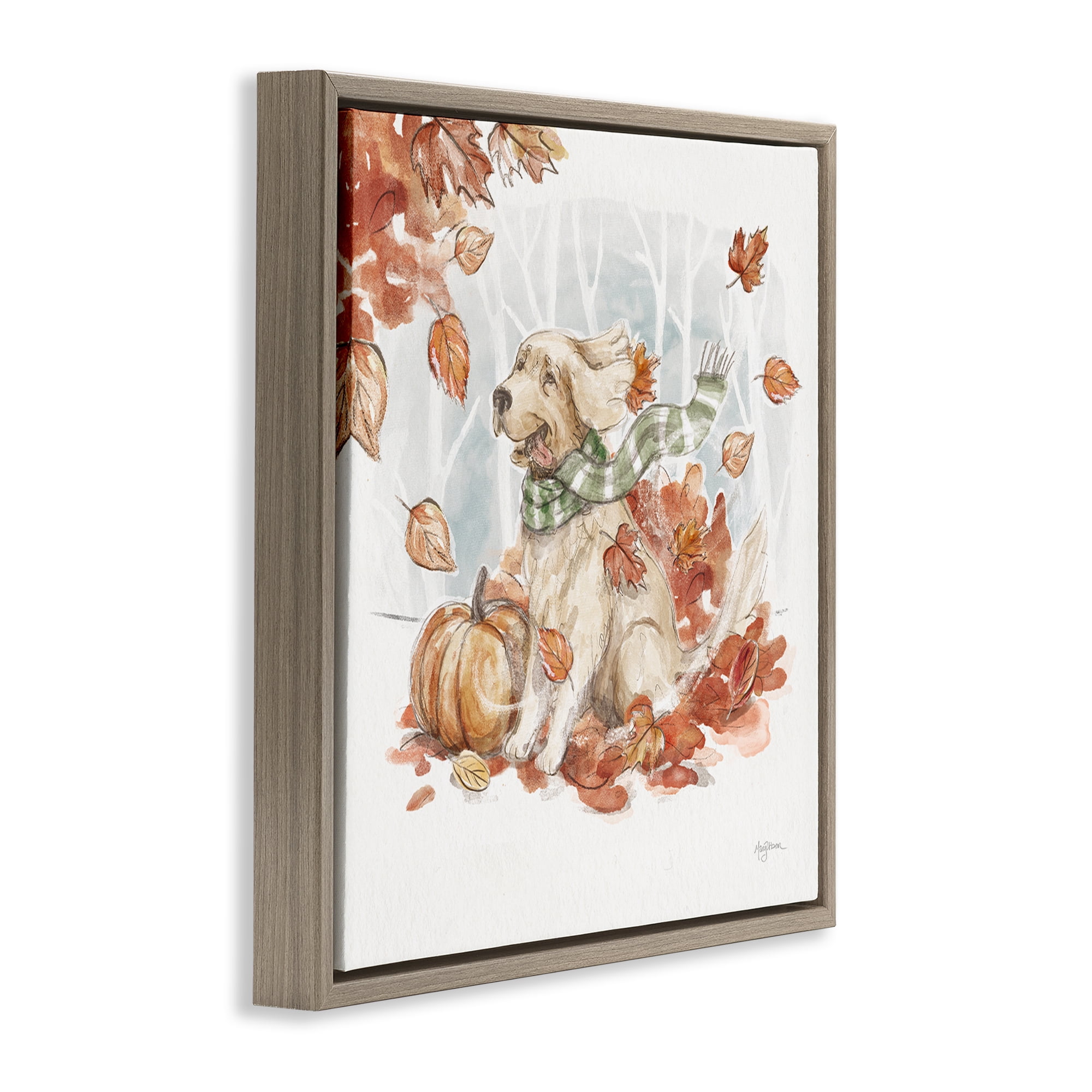 Stupell Industries Happy Autumn Labrador Holiday Painting Brown Floater Framed Canvas Art Prints Wall Art, 25 x 25