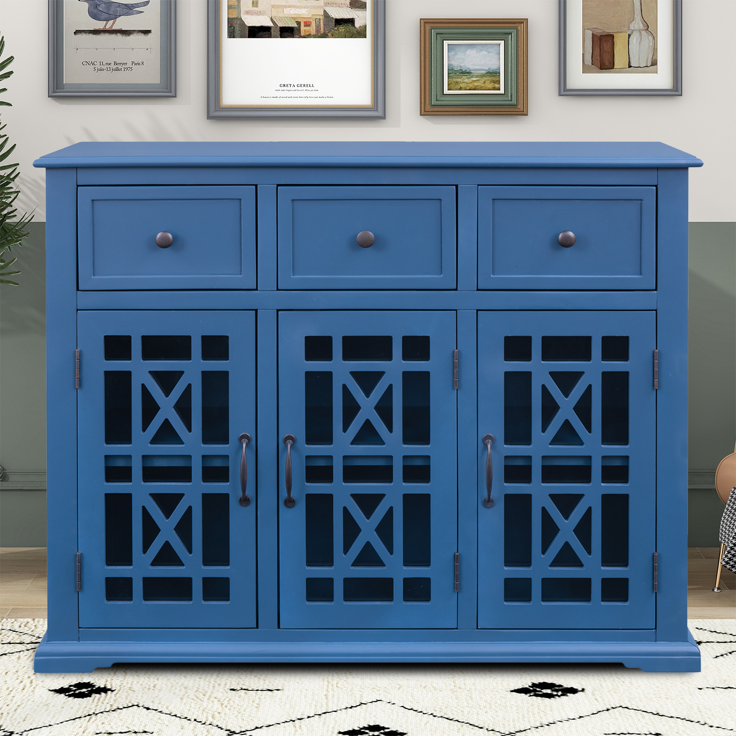 Retro and Exquisite Wooden Storage with 3 Doors and 3 Drawers