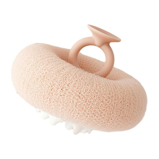 Esponja de baño masajeadora para exfoliar la piel corporal con ventosa para adultos y niños Rosa claro