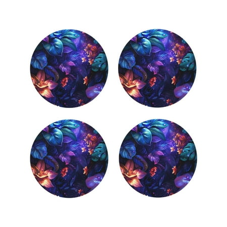 

Fuzoiu Magic Colorful Forest Leaves Print Leather Coasters Set Drink Coasters Set of 4 for Tabletop Protection Durable PVC Coasters Home Décor and Housewarming Gift-Round Shape