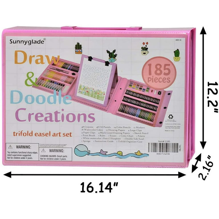  Sunnyglade 185 Pieces Double Sided Trifold Easel Art Set,  Drawing Art Box with Oil Pastels, Crayons, Colored Pencils, Markers, Paint  Brush, Watercolor Cakes, Sketch Pad