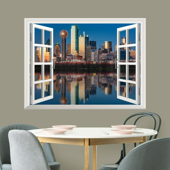 wall26 Removable Wall Sticker/Wall Mural - Dallas Skyline Reflected in Trinity River at Sunset | Creative Window View Home Decor/Wall Decor - 24"x32"