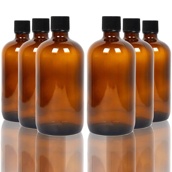 Youngever 6 Pack 8OZ Empty Glass Bottles with Lids, Glass Growlers with Tight Seal Lids - Amber YE394.683