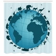 thumbnail image 3 of Wildlife Shower Curtain, Graphic Globe Image Wild Animals Diversity Aligned in Circle Around the World, Fabric Bathroom Set with Hooks, 69W X 75L Inches Long, Multicolor, by Ambesonne, 3 of 3