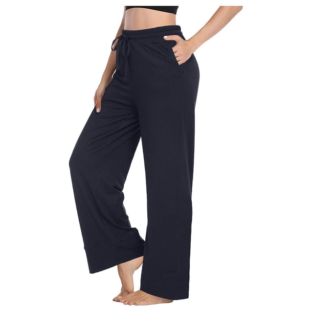 Gibobby Pantalones dama Pantalones deportivos casuales para mujer Pantalones de color cómodos Pijamas de yoga sólidos Pantalones largos(Azul marino, L)