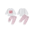 thumbnail image 2 of Baby Toddler Boy Girl Christmas Outfits, 0 6 12 18 24 Months 2T 3T Letter Embroidery Pullover Sweatshirt Candy Cane Print Elastic Waist Pants 2 Piece Clothing Set, 2 of 9
