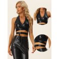 thumbnail image 2 of Top metálico con cuello Halter Allegra K Holográfico Negro XL, 2 of 6