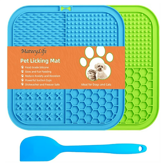 Lick Mat 2 Pc Licking Mats Dog Slow Feeders with Suction Cups ZOUYUE Pet Feeder Help Pet Calming Anxiety Relief Training Dog Blue Green
