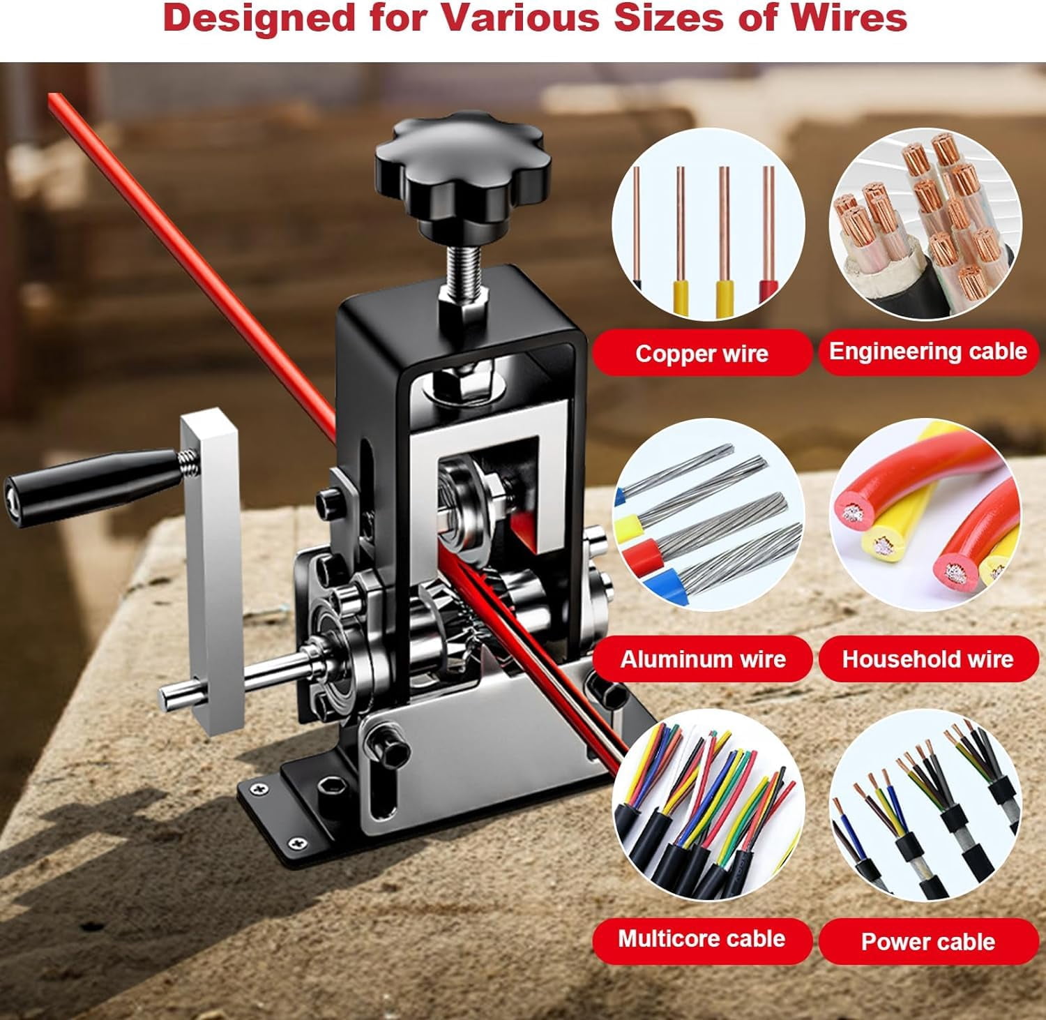 Manual Wire Stripping Machine Gauge Wire 0.06-1 inches,Scrapping Copper Wire Peeler Machine,Drill Powered Hand Crank Wire Stripper Tool for Scrap Copper Recycling