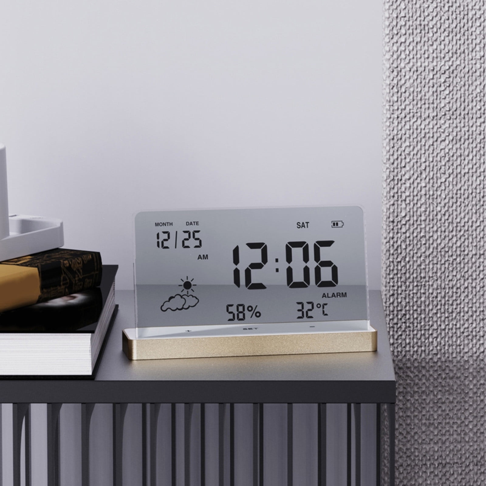 JOGZMZ Multi-function Digital LCD Large Screen Weather Clock Indoor Temperature and Humidity Meter with Alarm Clock Weekly Calendar Weather Forecasts