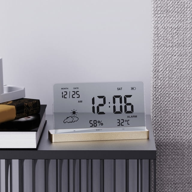 COFEST Multi-Function Digital LCD Weather Clock with Large Screen, Indoor Thermometer, Humidity Meter, Alarm Clock, Weekly Calendar & Weather Forecasts Gold