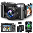 thumbnail image 2 of 4K Cámara Digital para Fotografía con Video Autofocus 48MP Vlogging Cámara para Youtube, 3'' 180°Flip Pantalla 16X Zoom Digital Cámaras Compactas de Viaje con Tarjeta SD,Flash, Anti-Shake (Negro), 2 of 5