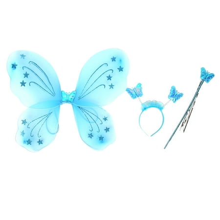 Unique Bargains Girls Butterfly Fairy Angel Wings Wand Boppers Set Party Fancy Dress Fuchsia