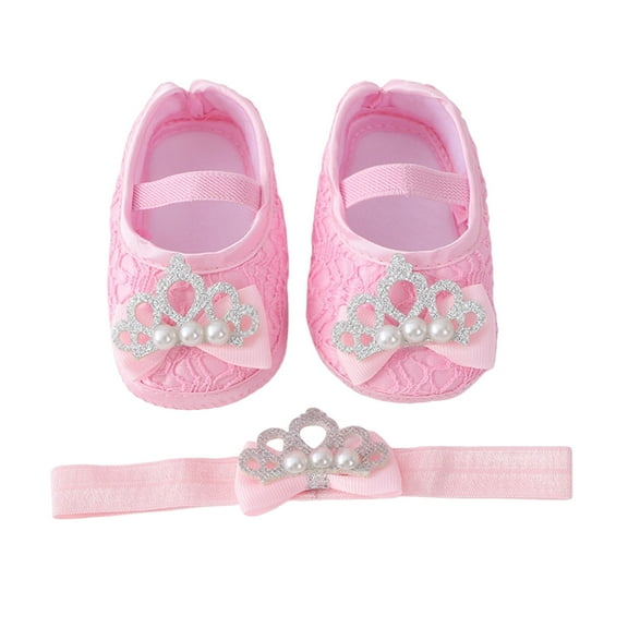 EnJoCho Cute Walking Shoes for Toddler Girls Baby Shoes with Hair Band Fashion Soft Soled Toddler Shoes Versatile Dress Flower Princess Shoes Baby Girl Shoes 0-6 6-12 Months