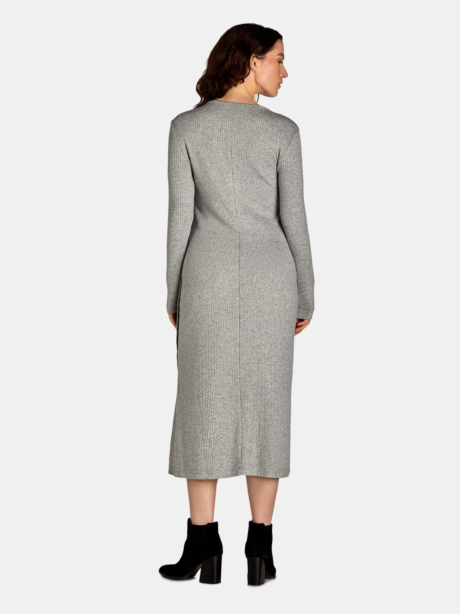 Nine.Eight Women's Ribbed Knit Midi Dress with Long Sleeves, Sizes
