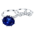 thumbnail image 4 of Rosec Jewels Lab Grown Blue Sapphire Ring Set with Diamond - Floral Bridal Ring Set, 925 Sterling Silver, US 4.00, 4 of 8