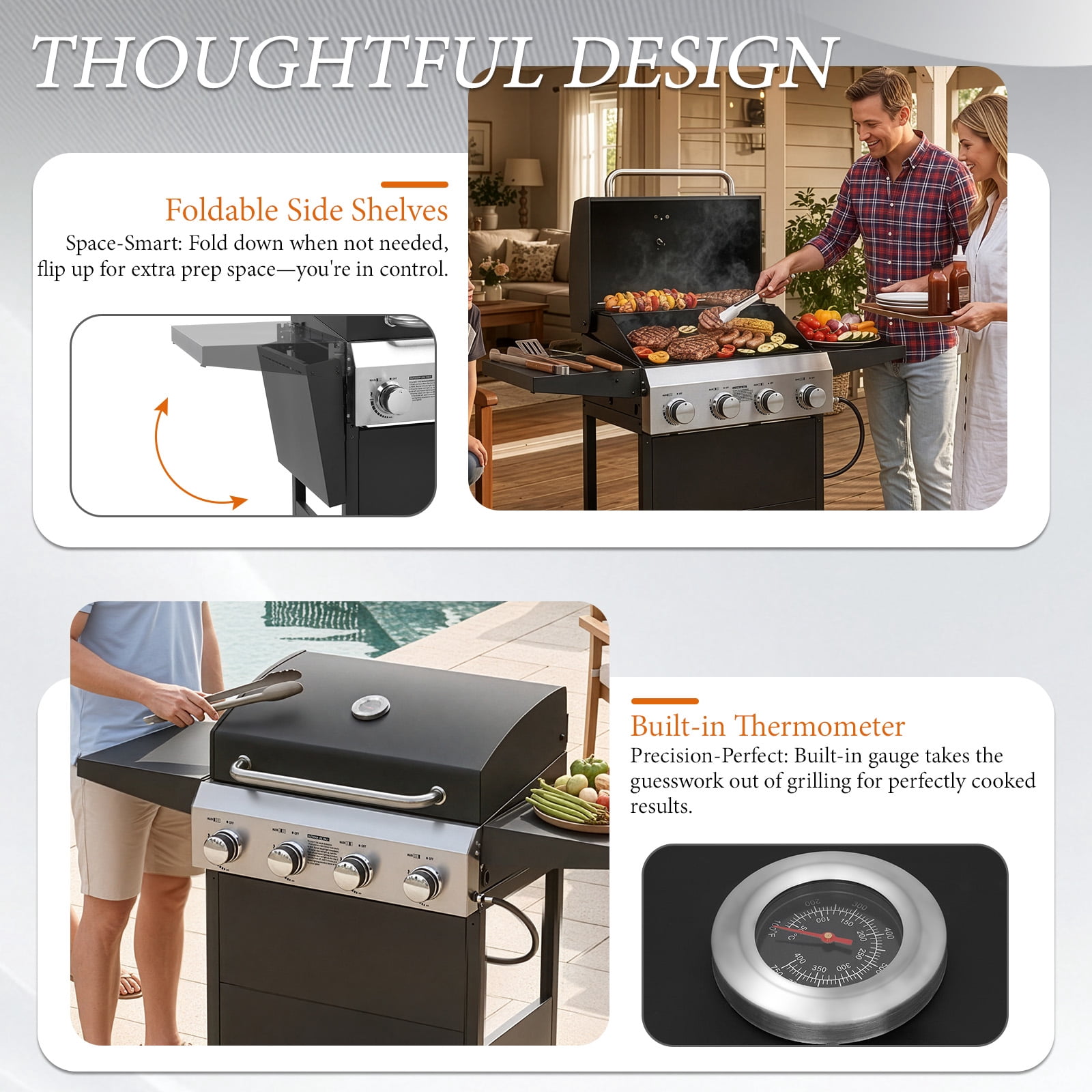 Ktaxon 4 Burner Propane Grill Gas Grill 48000 BTU with Lid,Ceramic Coated Cast Iron Rack,Side Shelves,Wheels