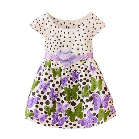 Summer Toddler Baby Girls Polk Dots Butterfly Bowknot Skirt Dress Clothes