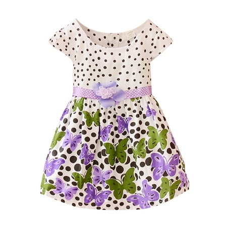 Summer Toddler Baby Girls Polk Dots Butterfly Bowknot Skirt Dress