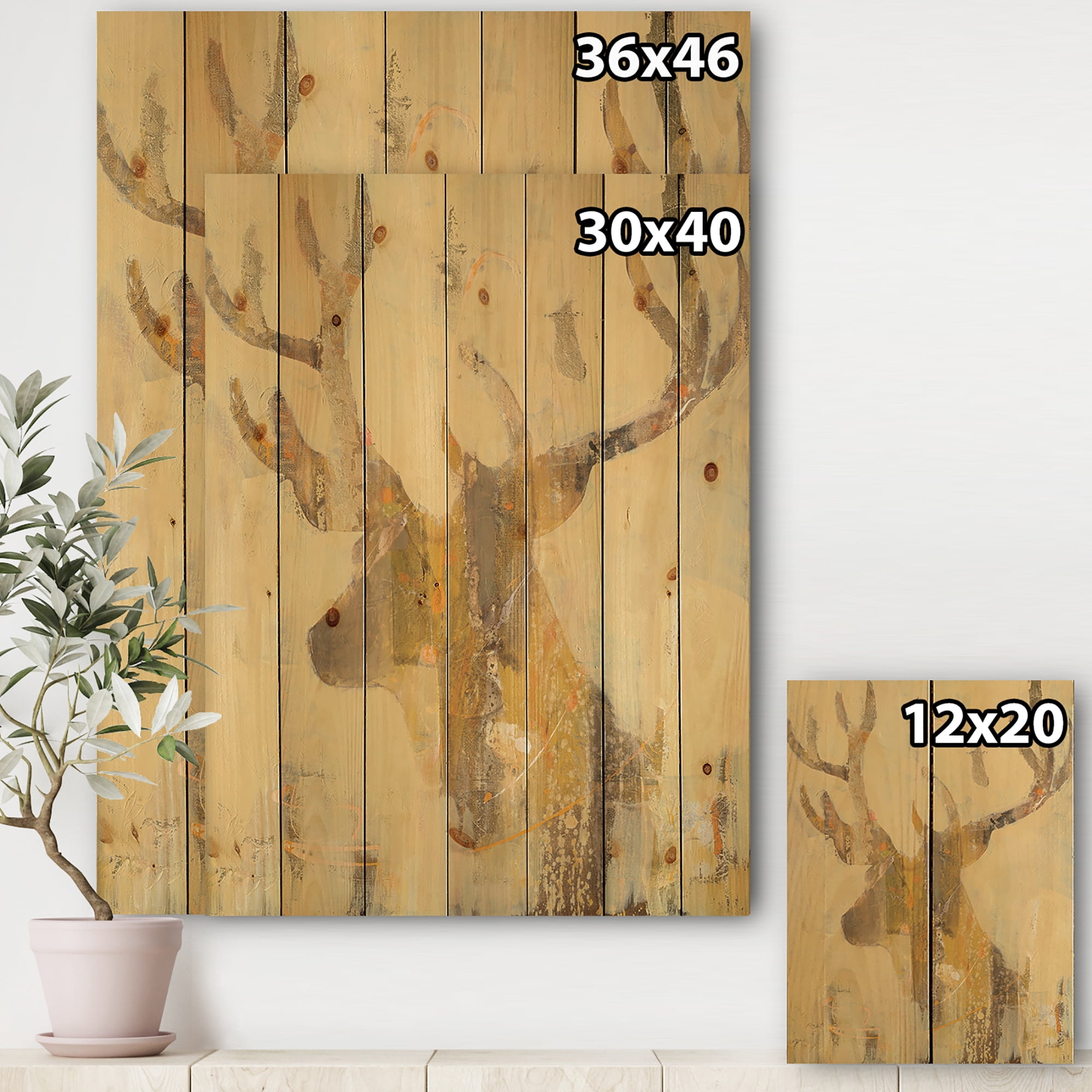 Designart 'Golden Deer II' Modern Farmhouse Print on Natural Pine Wood