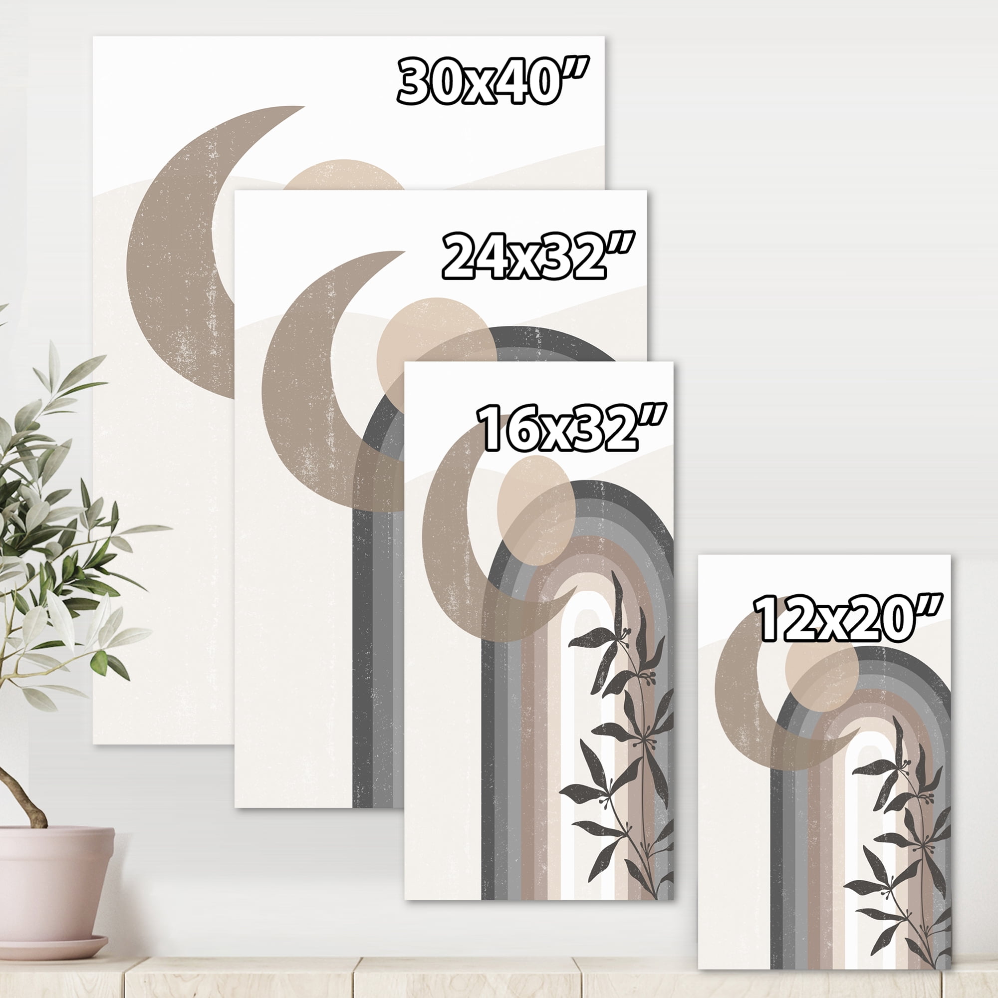 Designart ' Abstract Moon and Sun In Gray and Blue ' Modern Canvas Wall Art Print