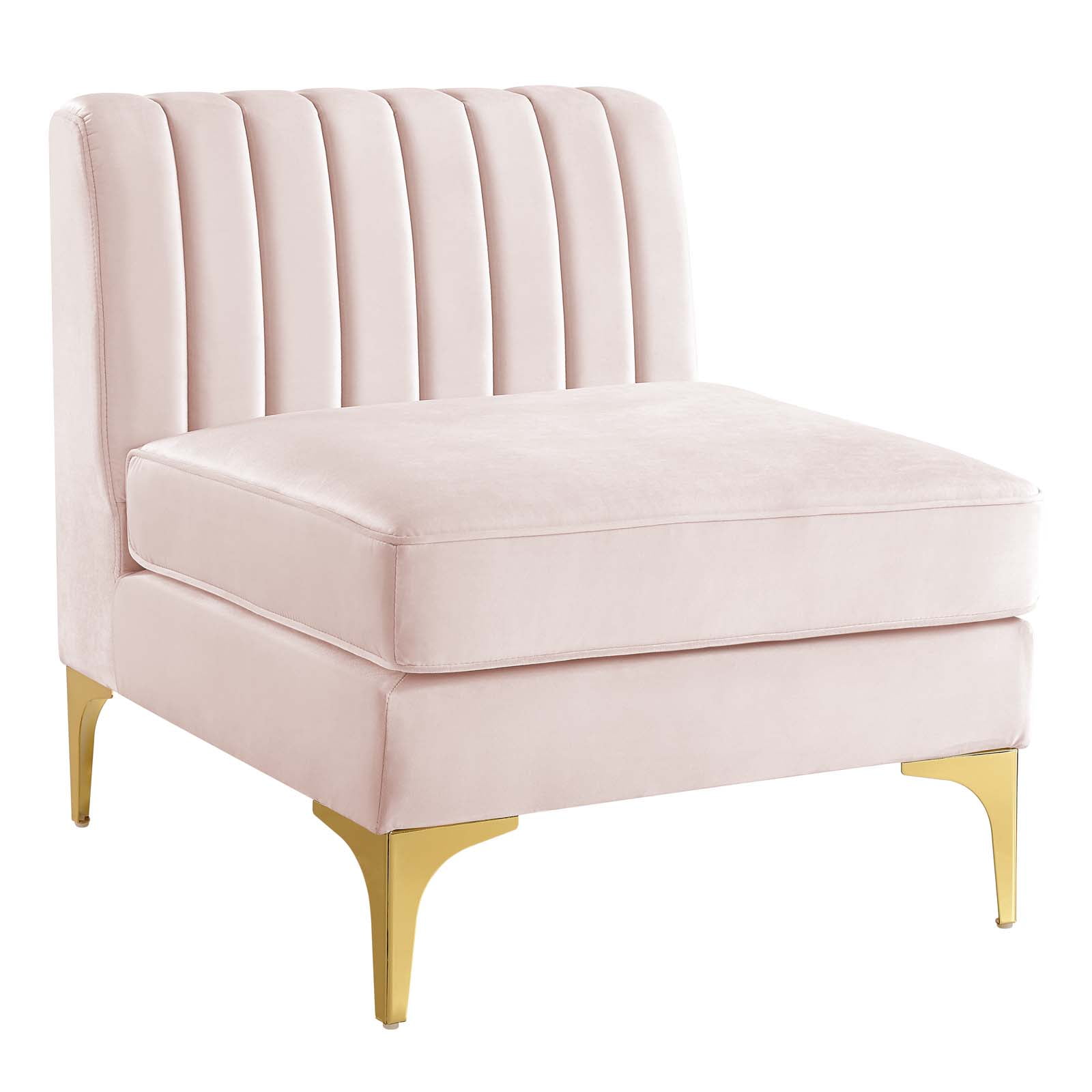 Modway Triumph Channel Tufted Performance Velvet 6-Piece Sectional Sofa in Pink
