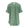 thumbnail image 5 of Women's Spring Summer Blouse - Short Sleeve Button Back Ruffled Trim, Solid Color, Casual Top for Jeans & Skirts, 5 of 6