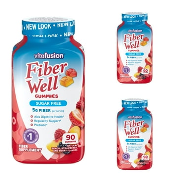 Vitafusion Fiber Well Sugar Free Gummies Dietary Supplement, Peach/Strawberry/Berry, 90 Ct (3 pack) (Bundle)