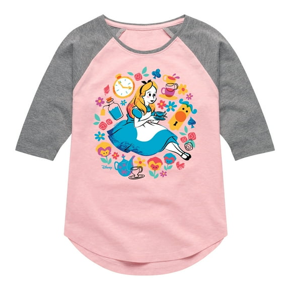 Alice in Wonderland - Alice With Icons - Toddler & Youth Girls Raglan Graphic T-Shirt