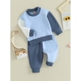 thumbnail image 4 of Yunliwuli Toddler Boy Girl Fall Clothes Contrast Color Long Sleeve Pullover Elastic Waist Pants 2Pcs Warm Outfit, 4 of 10