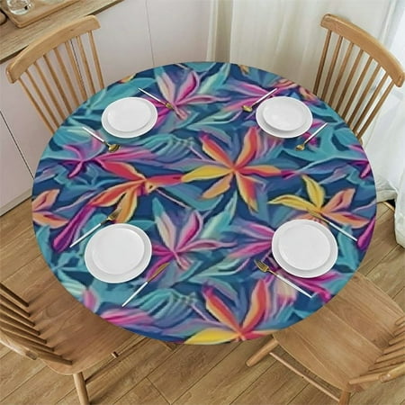 

Xllo0ord Round Tablecloth with Elastic Edge Grunge Colorful Bugs Waterproof Wipeable Round Table Cover for Indoor Patio Use Fits upTables 46 -50