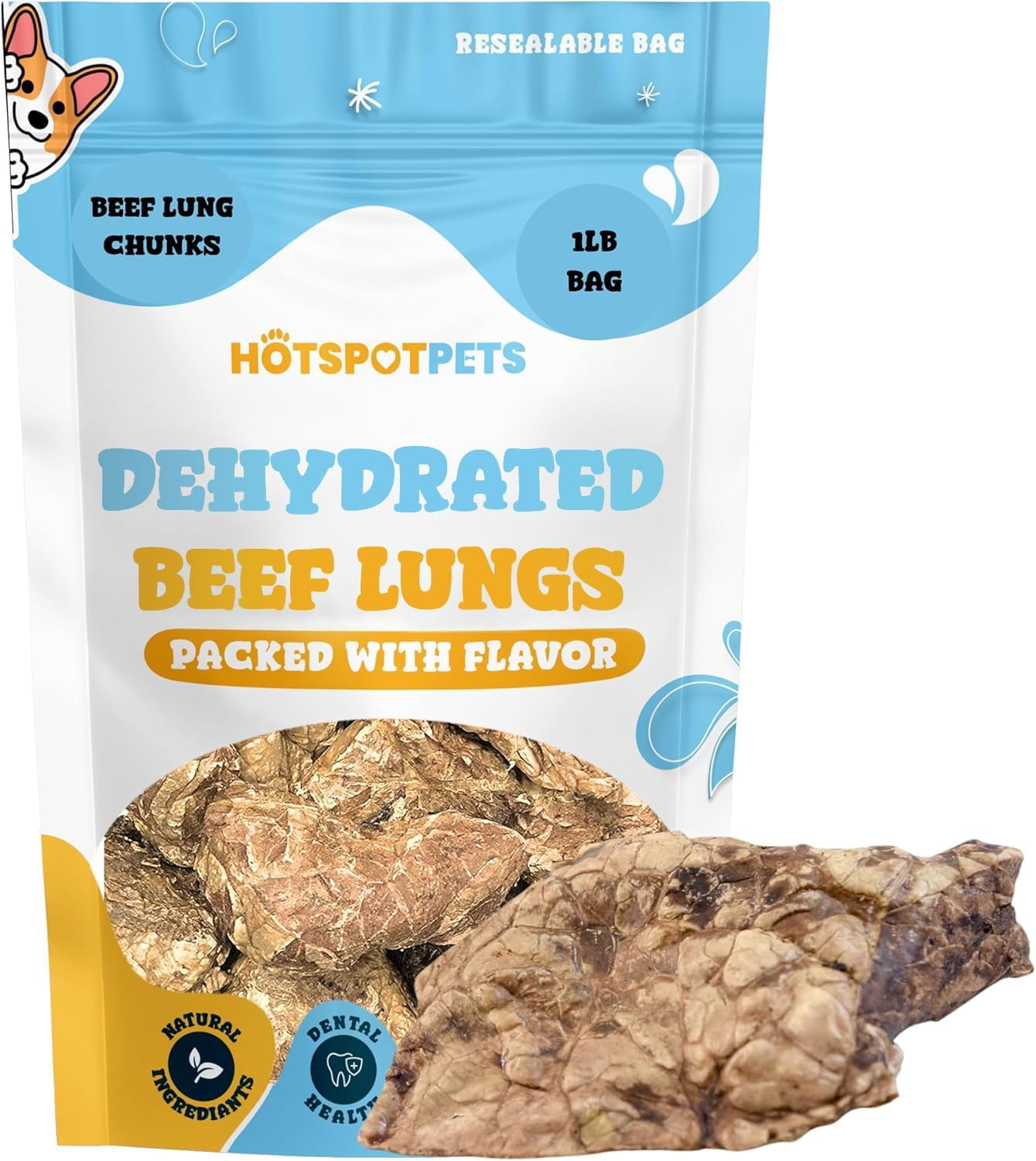 HotSpot Pets Beef Lung Dog Chews - All Natural Dehydrated Treats with Glucosamine & Chondroitin - 1LB