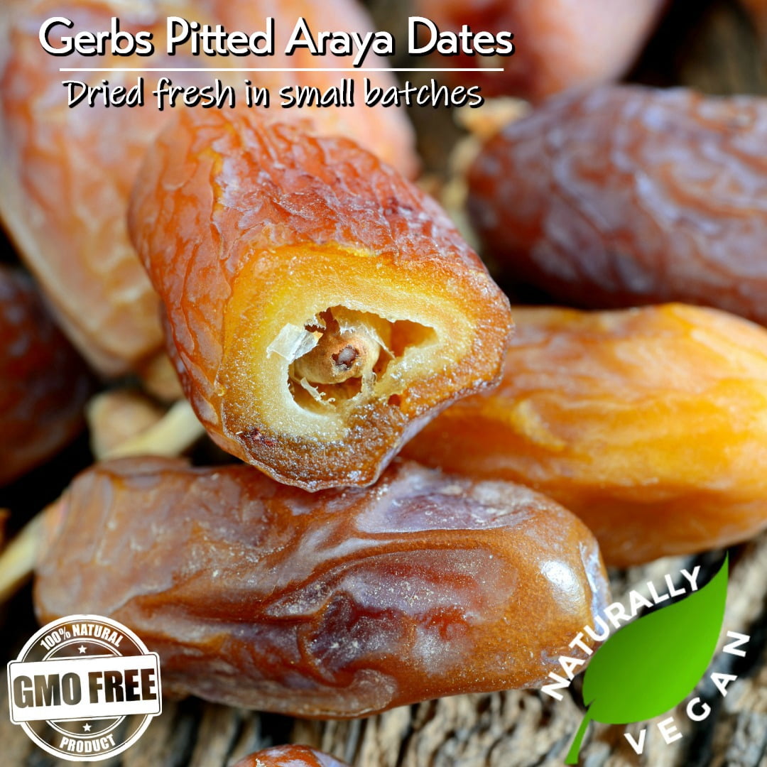 Gerbs Dried Araya Dates 2 lbs | Unsulfured, Pitted, Resealable Bag | Naturally Sweet & Fiber-Rich | Top 14 Allergen-Free