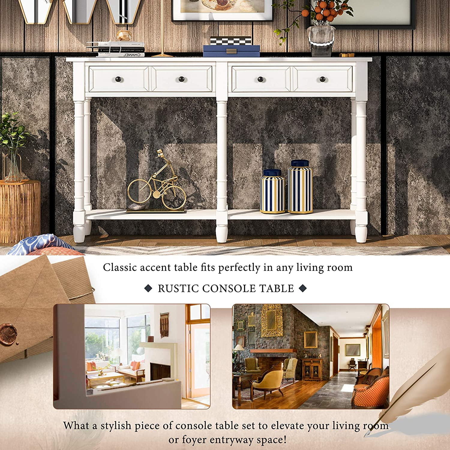 Harper & Bright Designs Retro Console Table Sofa Table for Entryway with Drawers and Shelf Living Room Table
