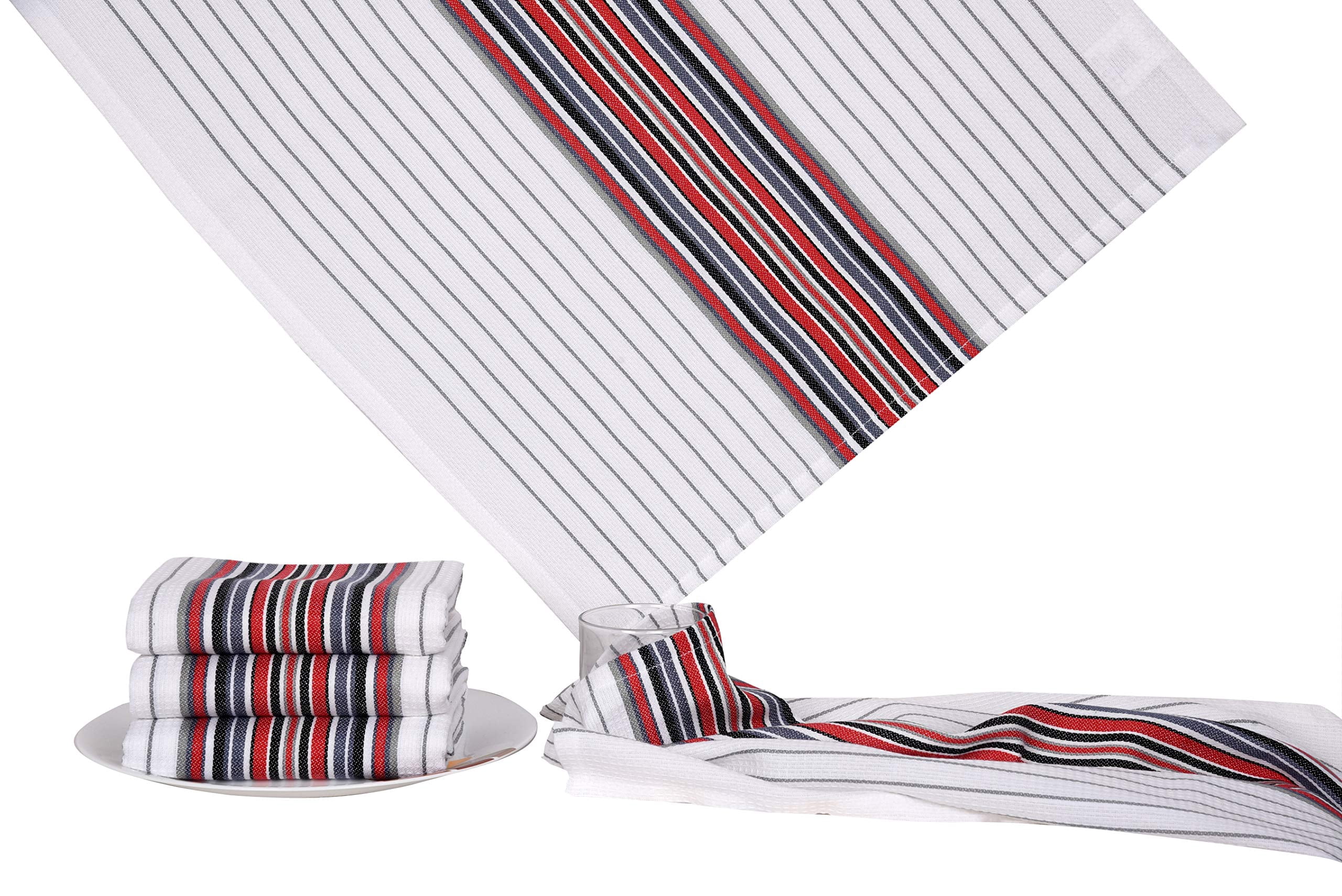 Urban Villa Kitchen Towels,, Cotton Dish Towels,Mitered Corners,Ultra Soft (Size: 20X30 in), White Waffle Stripes, Absorbent Bar Towels & Tea Towels - (Set of 6)