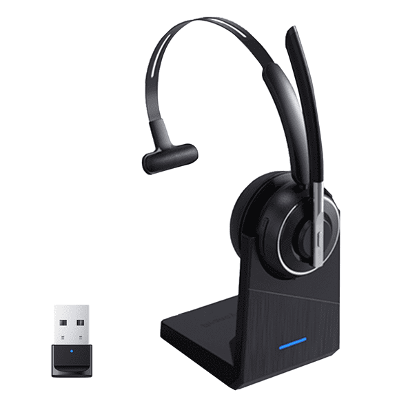 V5.2 Computer Bluetooth Headset with Microphone for PC, with Noise Cancelling Mic, USB Dongle, Charging Base & Mute Button for Work/Cell Phones/Computer/Call Center/Zoom