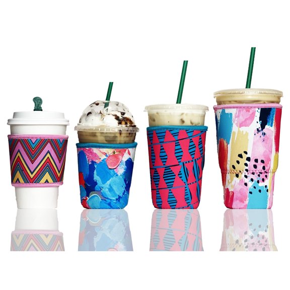 4-Pack (12-32oz) Reusable Neoprene Insulator Sleeves for Iced Coffee or Cold Beverage Cups (Color Summer)