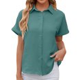 thumbnail image 1 of Bellella Chemises pour Femmes Hauts Boutonnés Blouse à Col à Revers Décontractée à Manches Courtes Chemise en Chiffon Tunique pour Femme Vert Foncé 2TG, 1 of 1