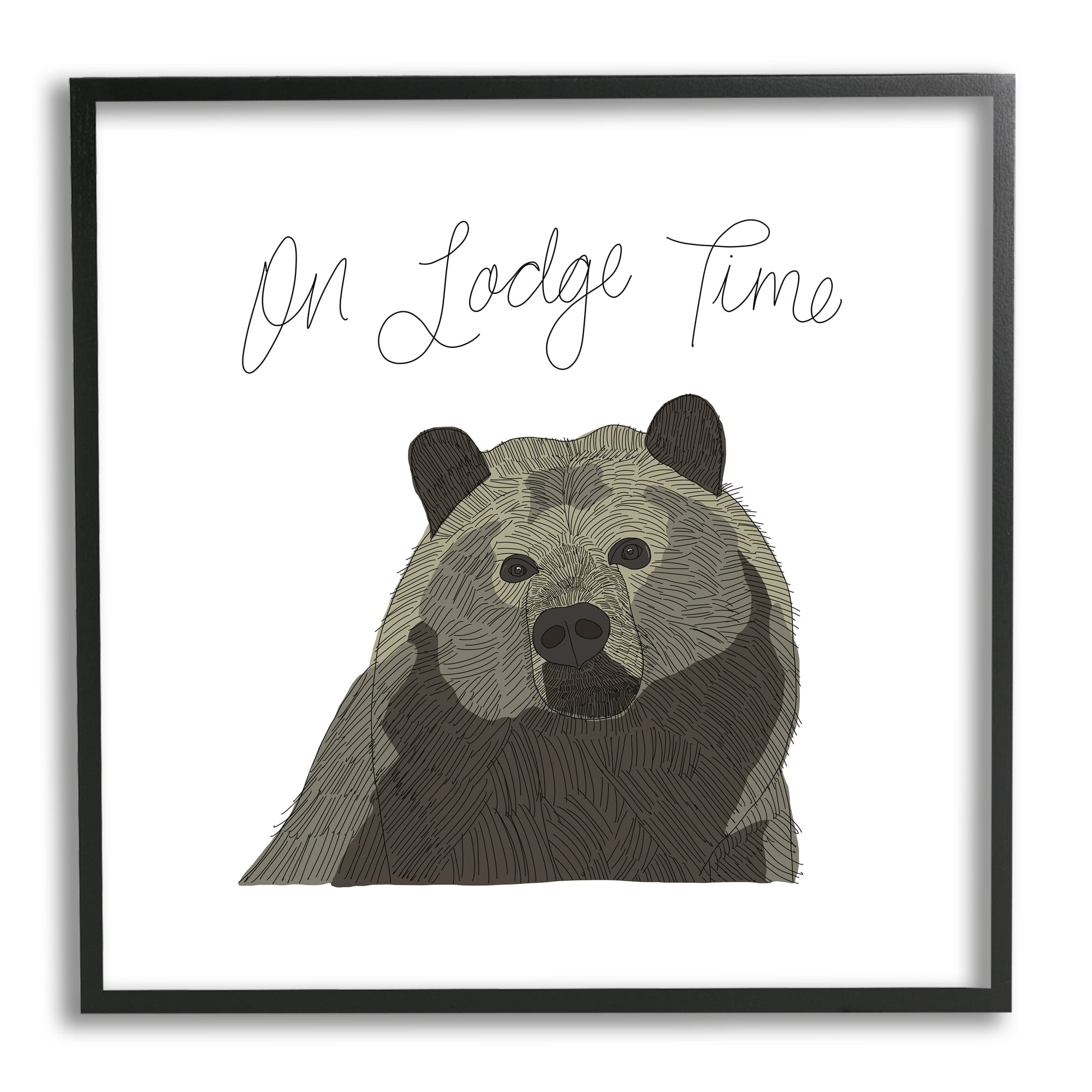 Stupell Industries Lodge Time Casual Cursive Bear Cabin Wildlife Graphic Art Gray Framed Art Print Wall Art, Design by Tara Moss