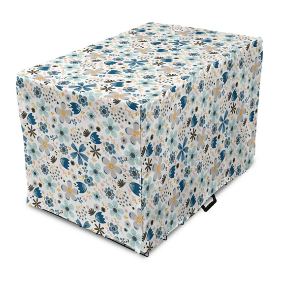 Floral Dog Crate Cover, Romantic Spring Blossoms Bouquet Flowers on Plain Background, Easy to Use Pet Kennel Cover Small Dogs Puppies Kittens, 7 Sizes, Sky Blue Seafoam, by Ambesonne