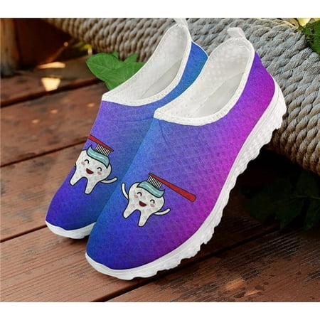 

FORUDESIGNS Cute Cartoon Toothbrush Pattern Women Slip On Sneakers Teeth/Dental/Dentist Ladies Shoes Casual Summer Femalel+Shoes