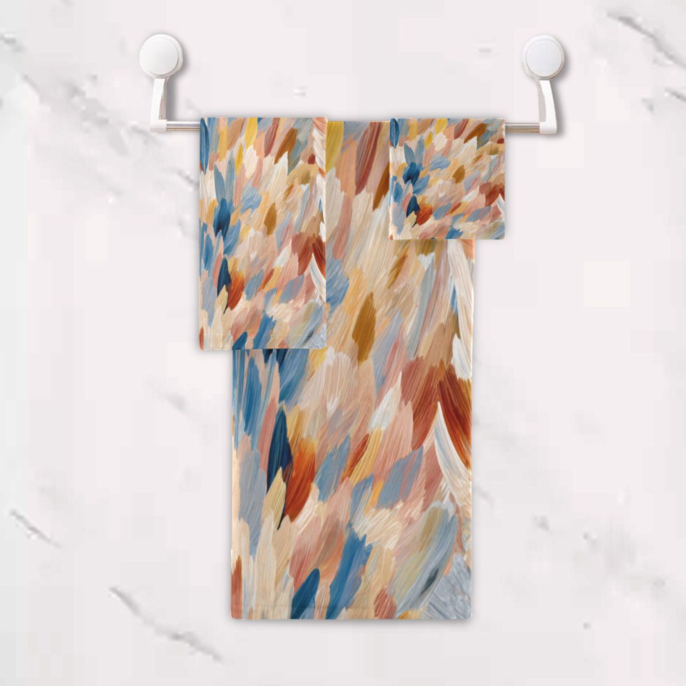 3 Piece Bath Towels Set Bath Towel, Hand Towel and Face Towel for Bathroom, Gym, Hotel Earthy Colors Watercolor-textured