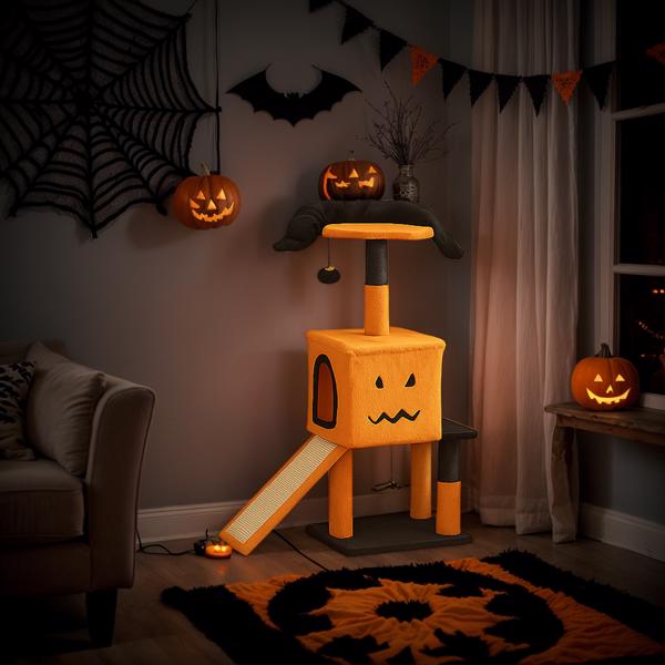 39.4" Halloween Cat Tree, Cat Tower Cat Tree for Indoor Cats with Spacious Cat Condo, Sisal Scratching Posts, Hanging Toys, Orange & Black