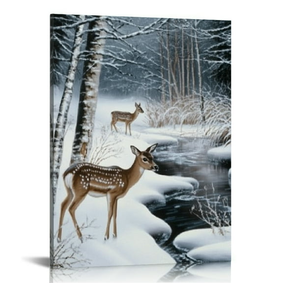 Creowell Deer Snow Forest Canvas Wall Art for Home Decor 12x16 12x16in